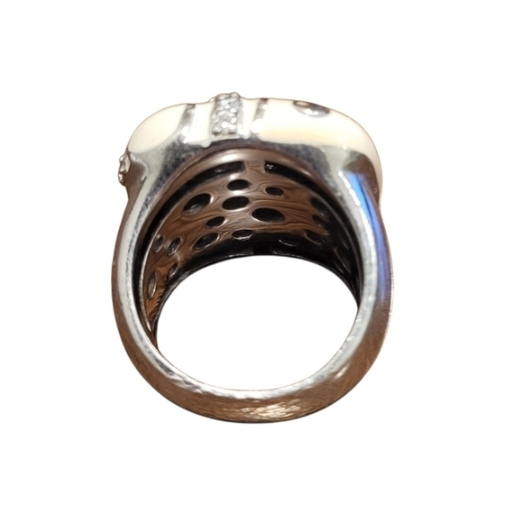 Belle Etoile Galaxy Sterling Silver Beige Enamel CZ RING Size 7 - Picture 2 of 6